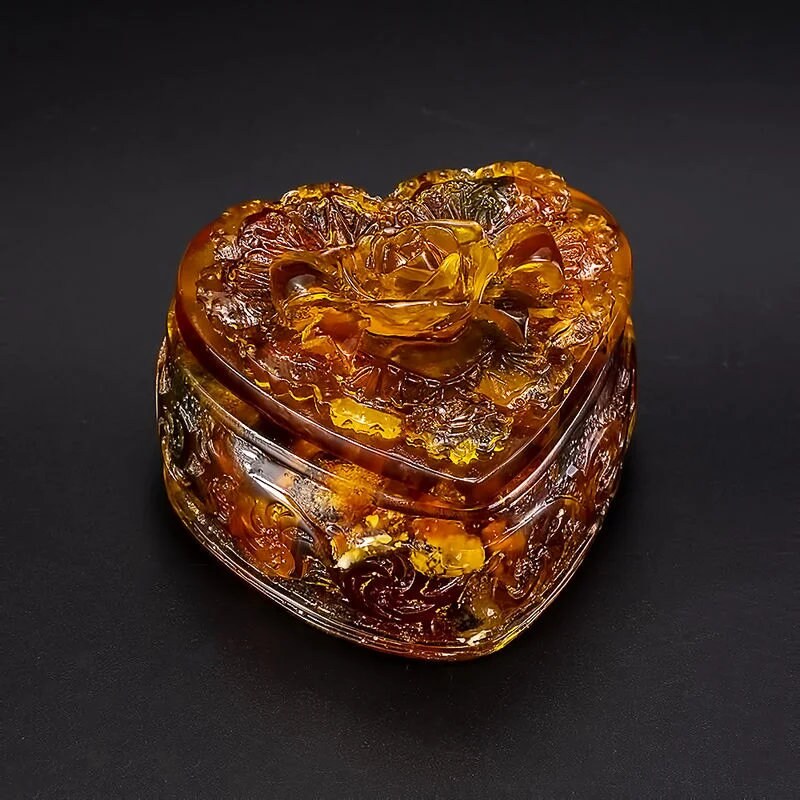 Jewelry box amber Heart with rose|Unick Amber Box|Jewelry casket-box|Amber Heart Box |Handmade Jewelry Box| Gift for her