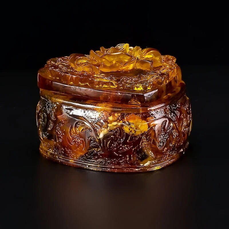 Jewelry box amber Heart with rose|Unick Amber Box|Jewelry casket-box|Amber Heart Box |Handmade Jewelry Box| Gift for her