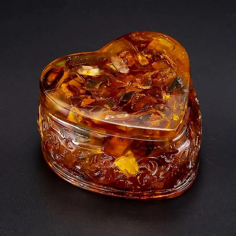 Heart shape Jewelry box amber |Unick Amber Box|Jewelry casket-box|Amber Heart Box |Handmade Jewelry Box| Gift for her