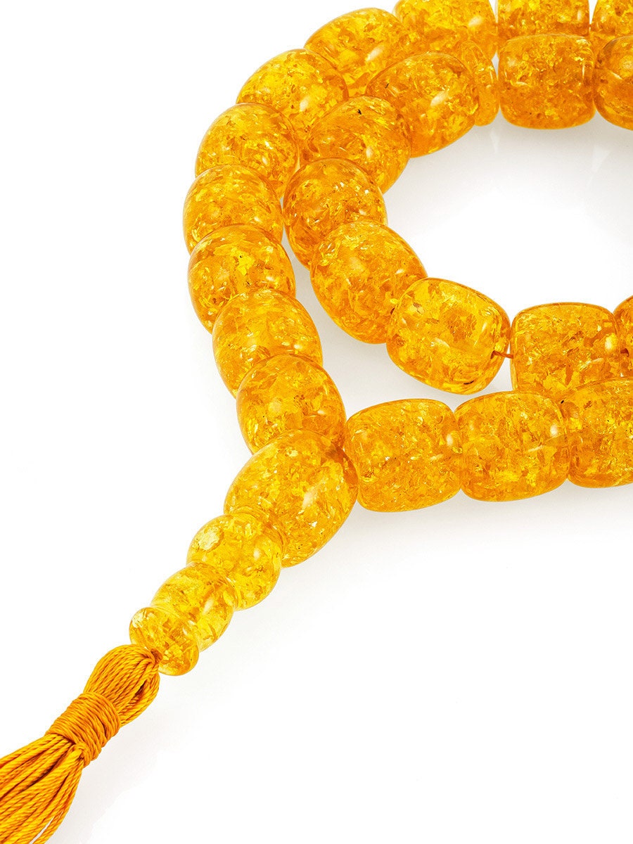 Large muslim rosary 33 barrel beads made of molded sparkling lemon amber|Handmade Rosary |taspih kahrab|Unique rosary