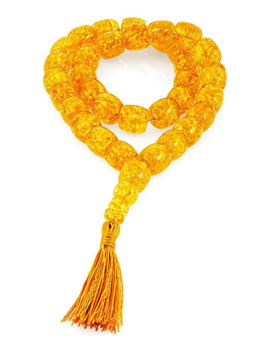 Large muslim rosary 33 barrel beads made of molded sparkling lemon amber|Handmade Rosary |taspih kahrab|Unique rosary