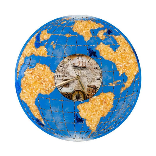 Luxury wooden clock with natural royal amber Globe|Amber gift|Home Decor|Wall Clock Amber |Unick Gift|Office Decor