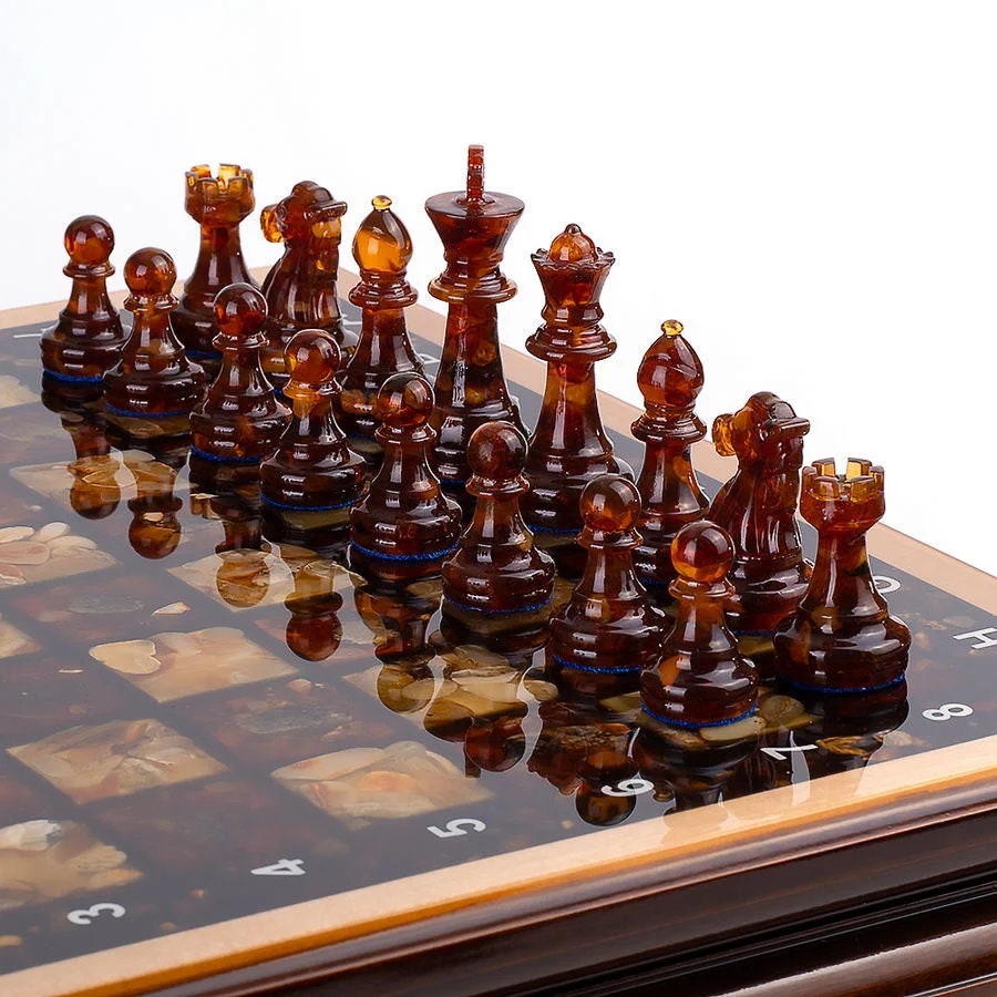 Amber chess set with Chess Pieces and Elegant Chessboard|chessboard with storage|Amber Chess Figures|Board Game|Vip gift