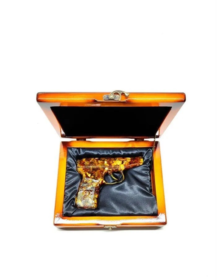 Souvenir amber pistol "PM"|Amber sculpture | Amber Souvenir Gift|Handmade Amber Figurine |Amber Sculpture unique gift