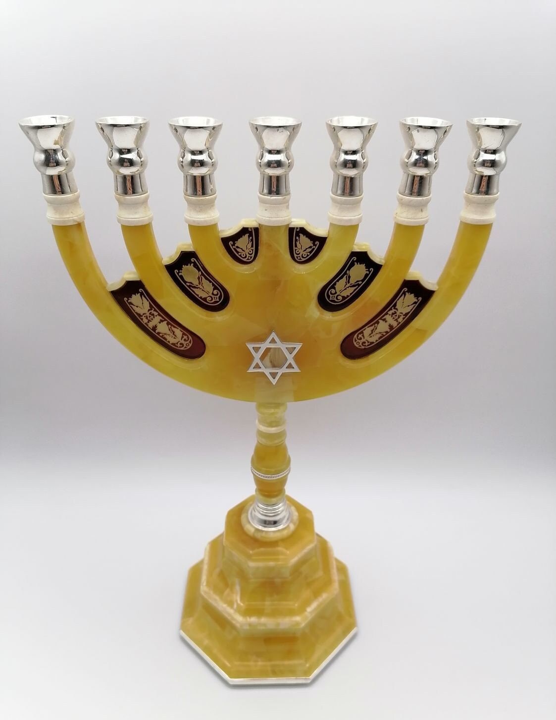 Menorah candle holder made of natural baltic amber and 925 sterling silver|Jewish Candle holder|Star of david|Unick gift