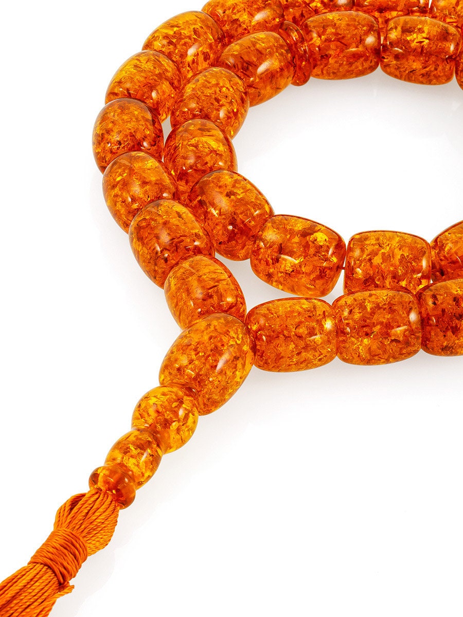 Large muslim rosary 33 beads made of molded sparkling cognac amber|Handmade Rosary beads|taspih kahrab|Unique rosary