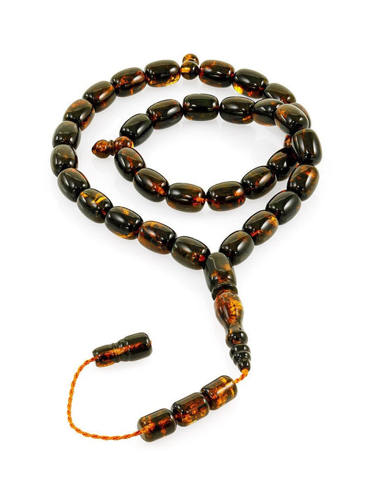 Unique rosary barrels beads made of natural molded amber in a dark shade|Handmade Rosary |taspih kahrab|Unique rosary