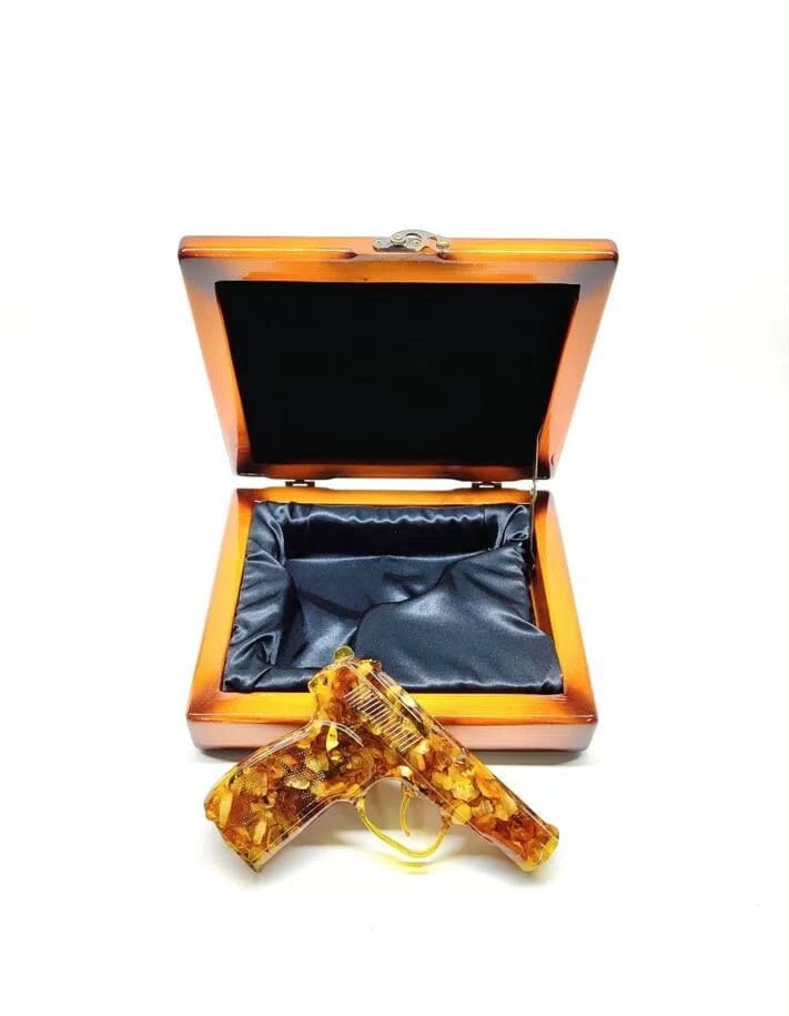Souvenir amber pistol "PM"|Amber sculpture | Amber Souvenir Gift|Handmade Amber Figurine |Amber Sculpture unique gift