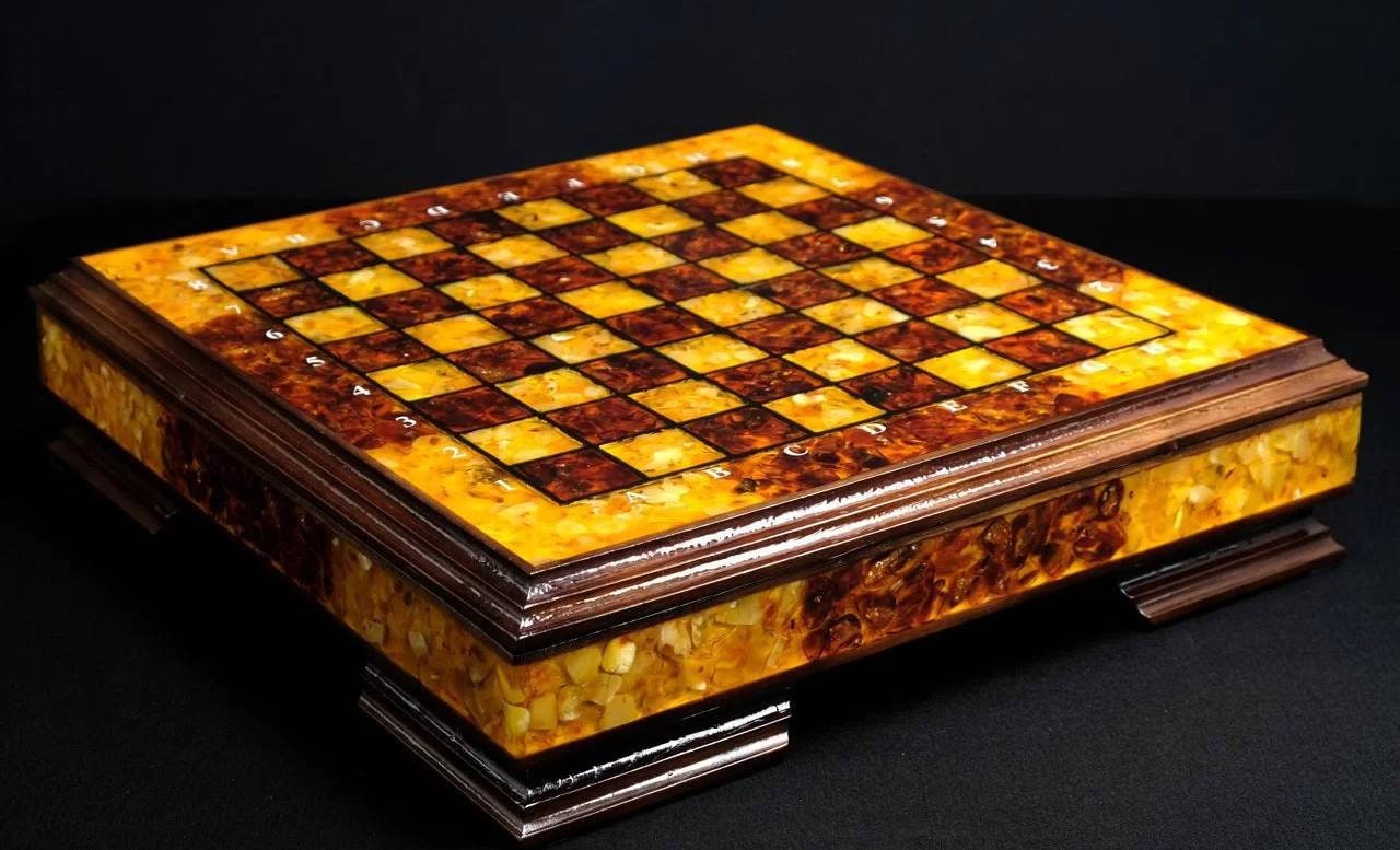 Amber chess set Admiral|Wood Amber Chessboard|Amber chess Pieces|Unique game set|Chess Figures|Board Game|Luxury chess