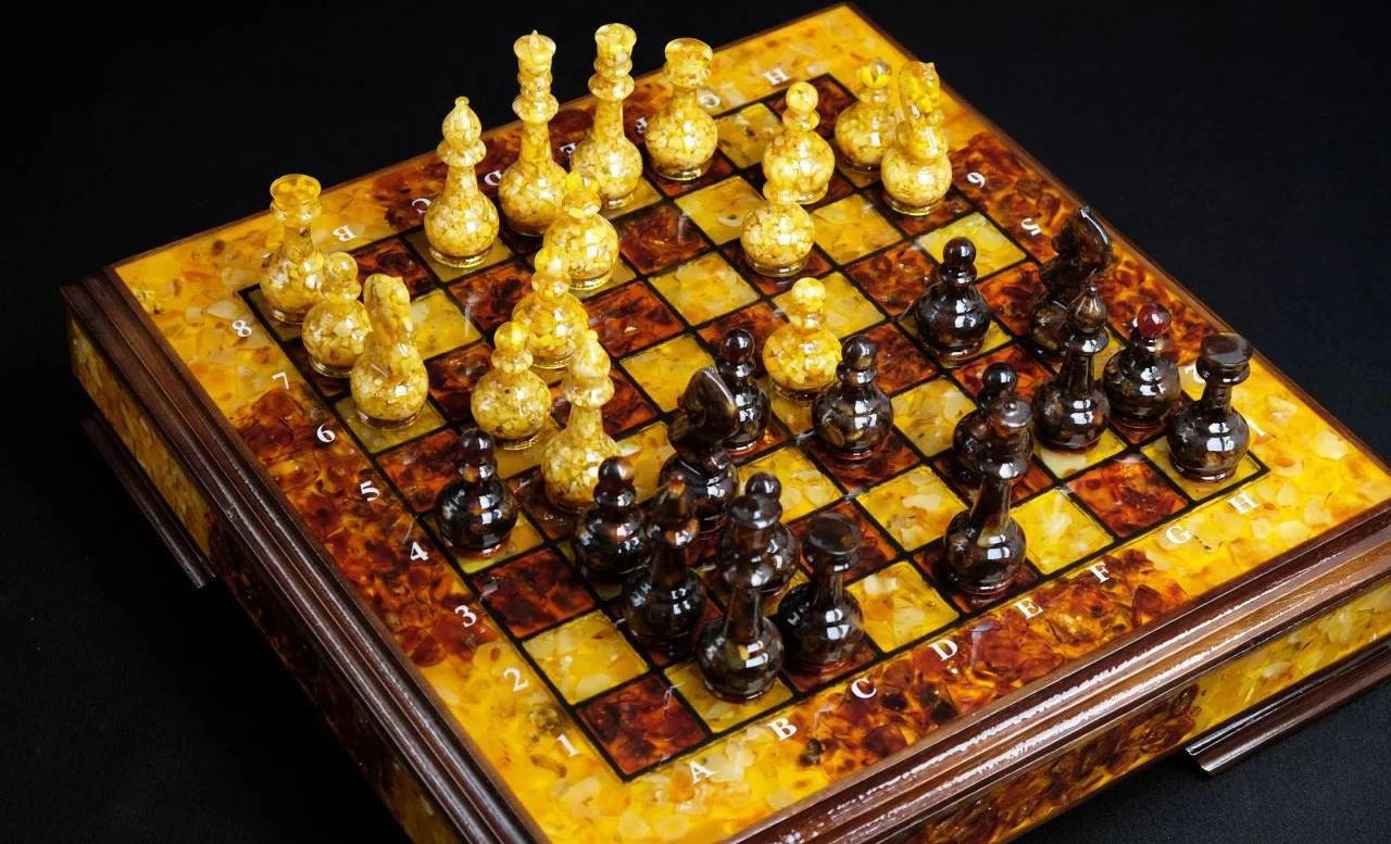 Amber chess set Admiral|Wood Amber Chessboard|Amber chess Pieces|Unique game set|Chess Figures|Board Game|Luxury chess