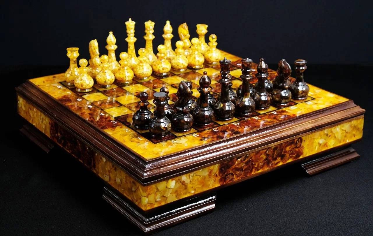 Amber chess set Admiral|Wood Amber Chessboard|Amber chess Pieces|Unique game set|Chess Figures|Board Game|Luxury chess