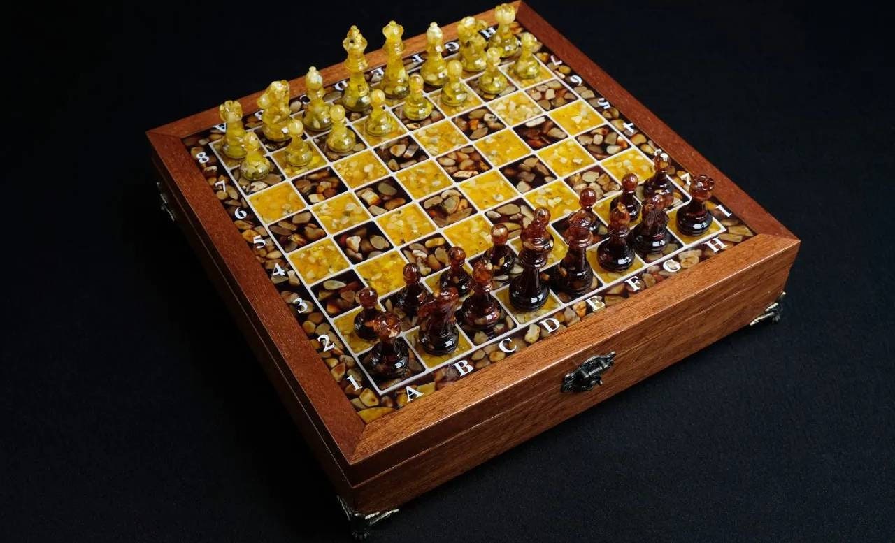 Amber chess set Square mahogany|Amber Chess Pieces|Wooden Chessboard Chess Figures|Board Game|Handmade Luxury Chess