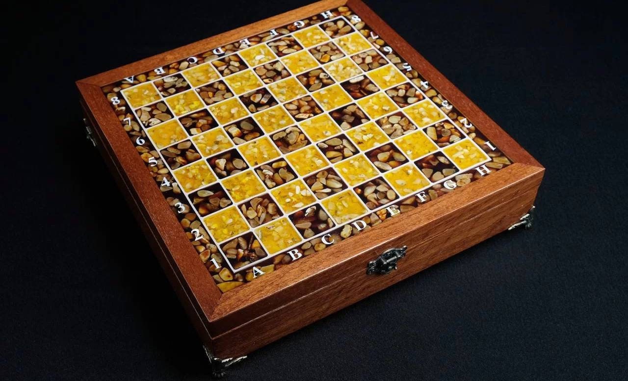 Amber chess set Square mahogany|Amber Chess Pieces|Wooden Chessboard Chess Figures|Board Game|Handmade Luxury Chess