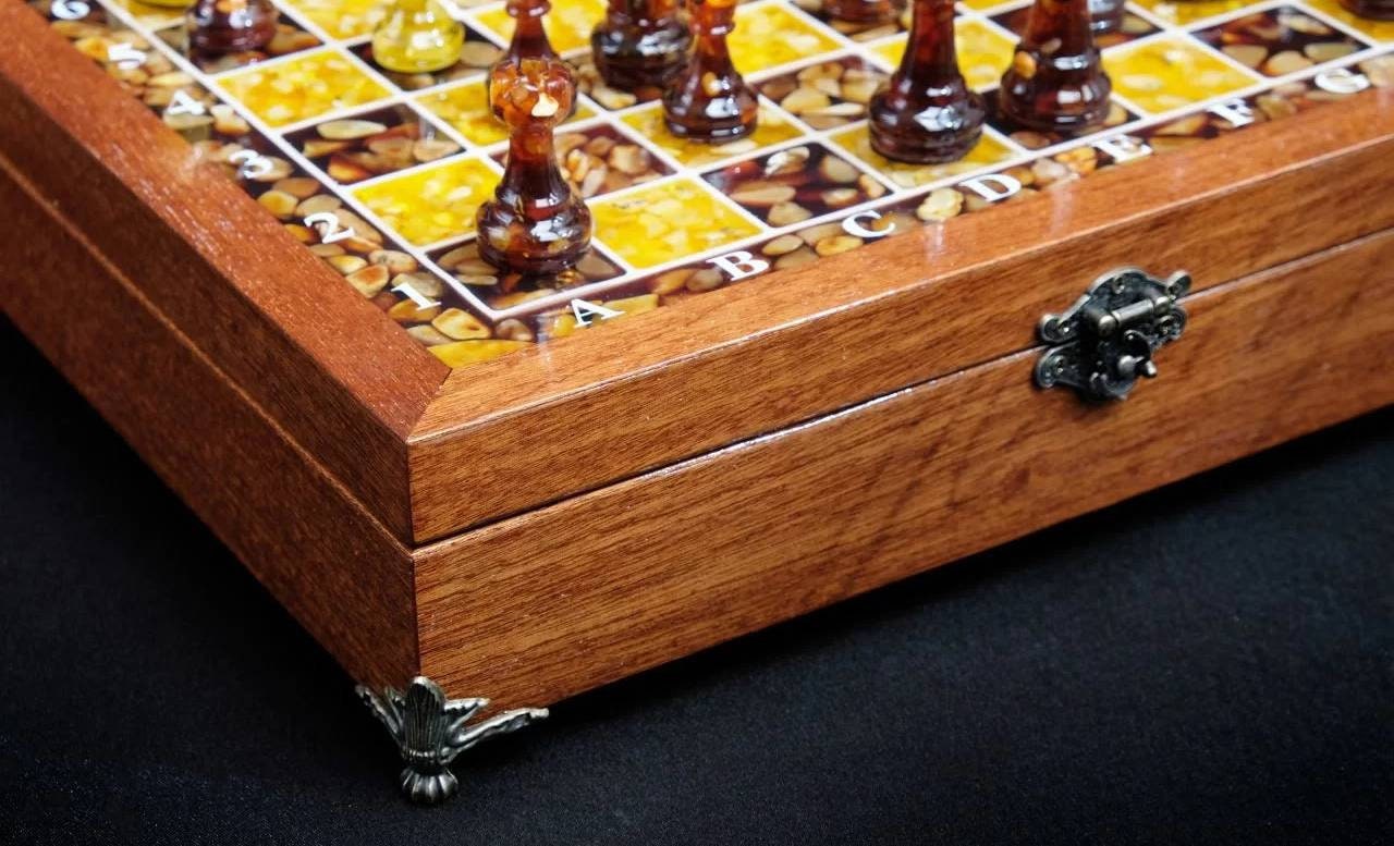 Amber chess set Square mahogany|Amber Chess Pieces|Wooden Chessboard Chess Figures|Board Game|Handmade Luxury Chess