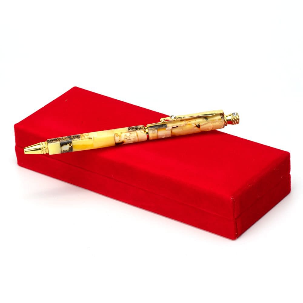 Gold-plated gift pen decorated with royal amber in a package|Amber Souvenir Pen| Luxury Businessman Gift| Office Decor Tools|Gift for him