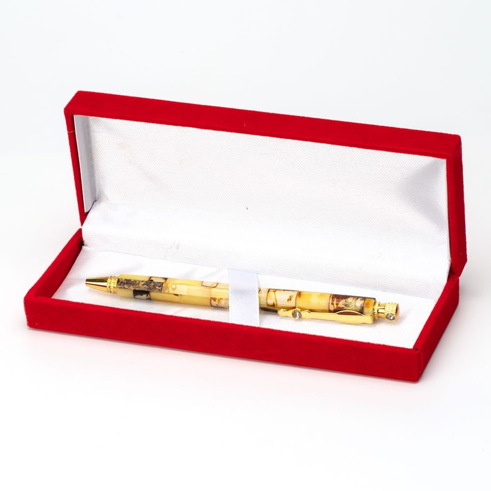 Gold-plated gift pen decorated with royal amber in a package|Amber Souvenir Pen| Luxury Businessman Gift| Office Decor Tools|Gift for him