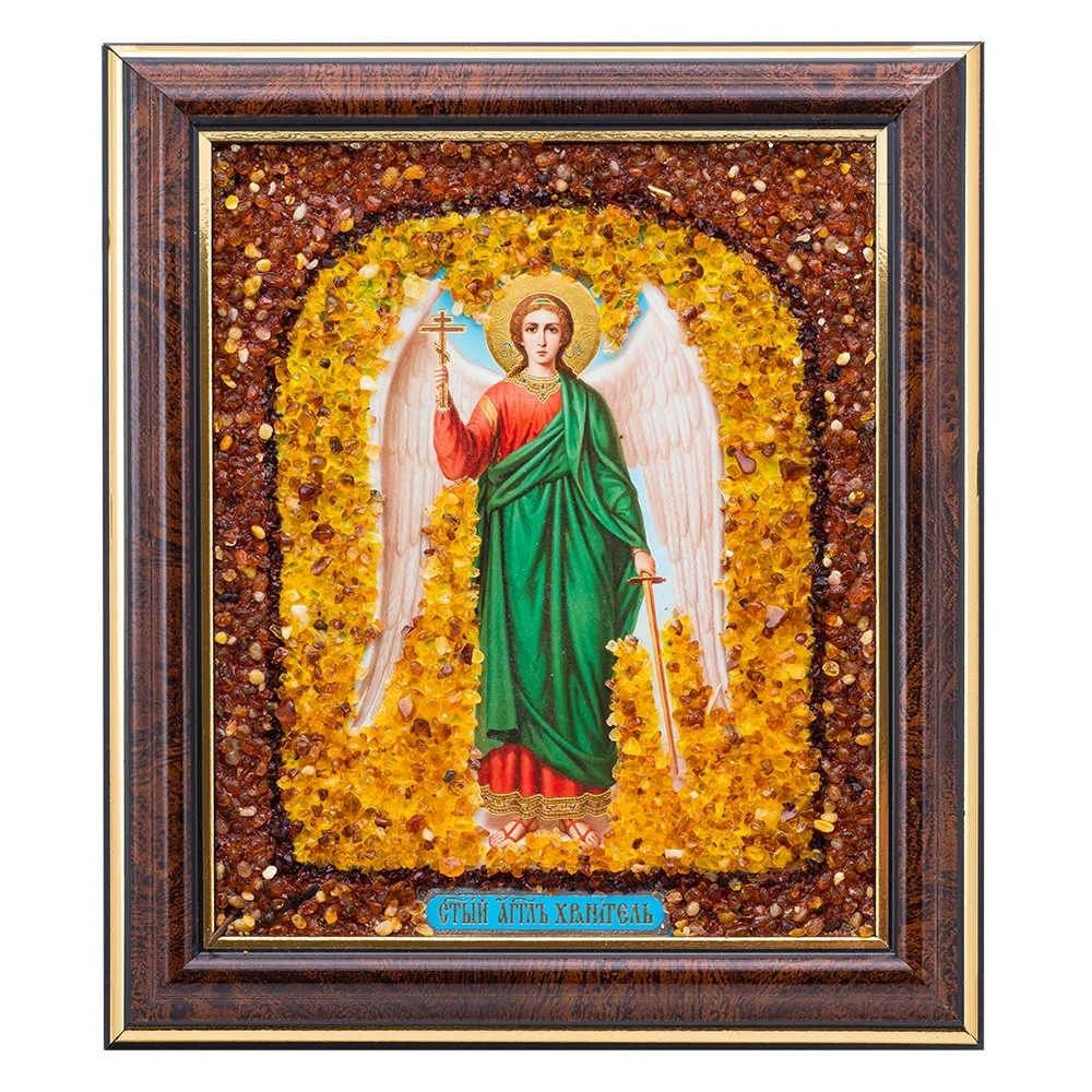 Orthodox icon Guardian Angel in an amber frame|Amber Orthodox Angel Icon|Religious Home decor|Decorative interior