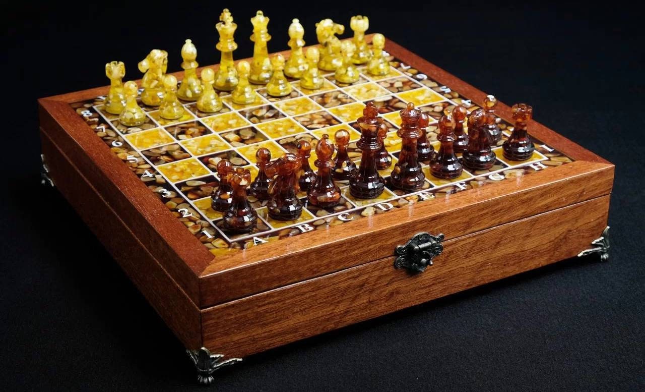 Amber chess set Square mahogany|Amber Chess Pieces|Wooden Chessboard Chess Figures|Board Game|Handmade Luxury Chess