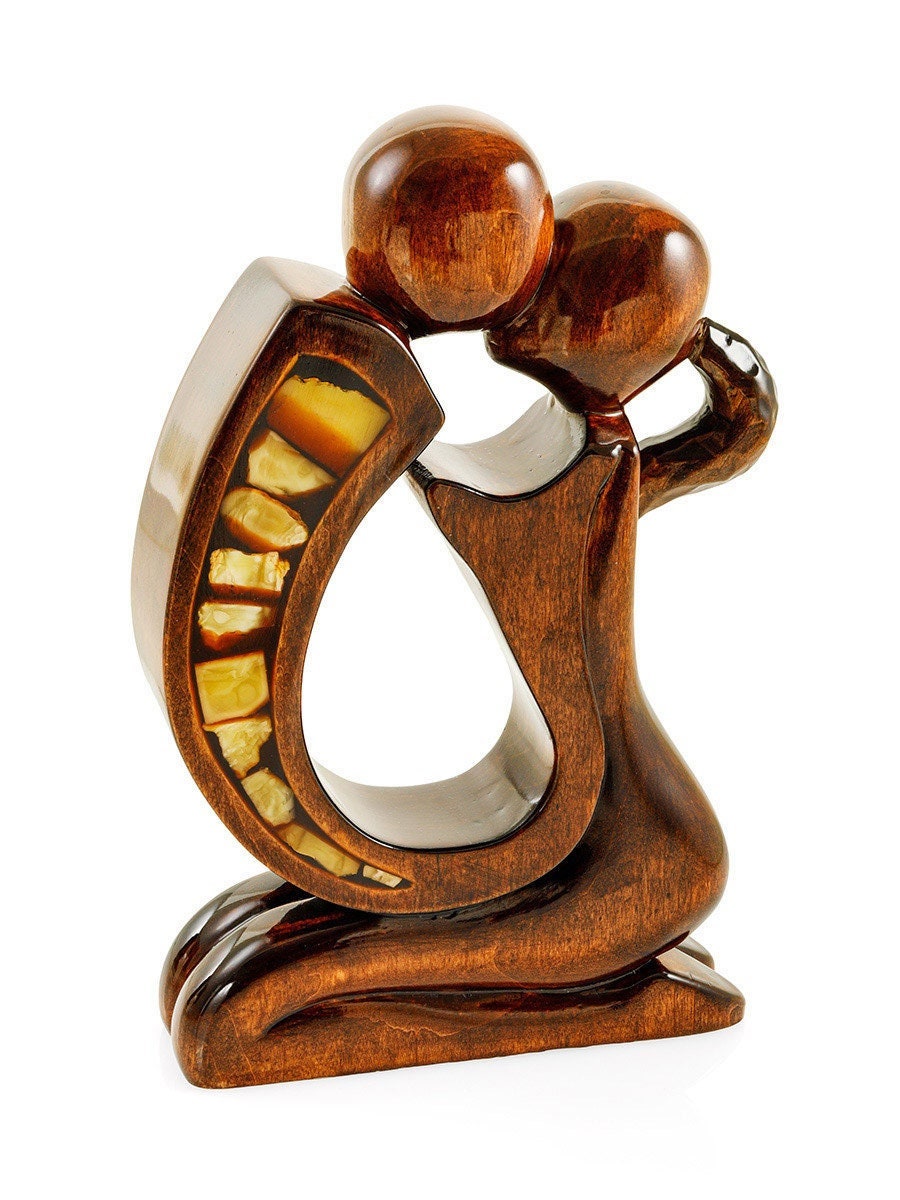 Interior statuette Yin-Yang made of wood and natural amber |Amber Souvenir gift |Amber figurine|Wood Amber Sculpture