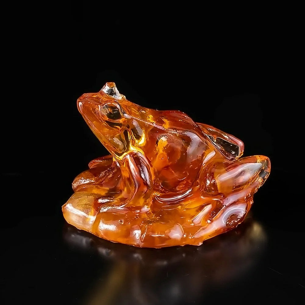 Amber Frog figurine|small souvenir figurine amber|Amber Sculpture frog|Amber Statuette toad|Money toad amber|good luck