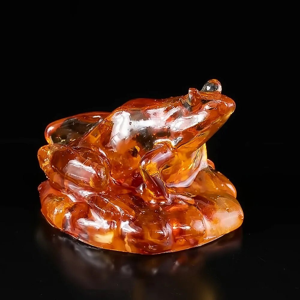 Amber Frog figurine|small souvenir figurine amber|Amber Sculpture frog|Amber Statuette toad|Money toad amber|good luck