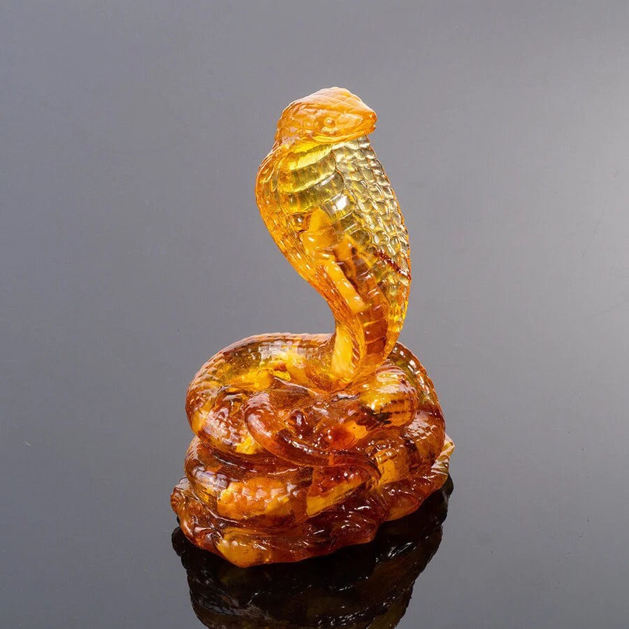 Large table figurine amber Cobra|Amber cobra sculpture|Stylish interior decor|Amber animal|Handmade unick statue cobra