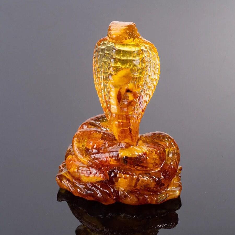 Large table figurine amber Cobra|Amber cobra sculpture|Stylish interior decor|Amber animal|Handmade unick statue cobra