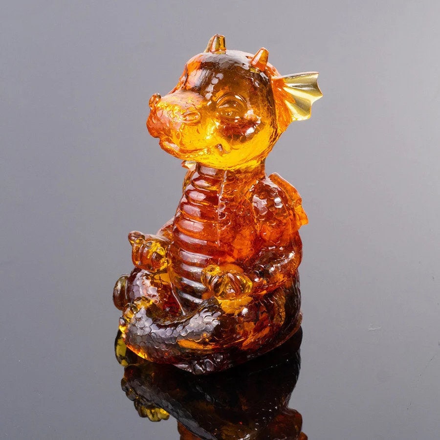 Souvenir figurine amber Dragon|Amber Dragon Statue|Amber Dragon Sculpture| Handmade amber figurine|unick gift|Home decor