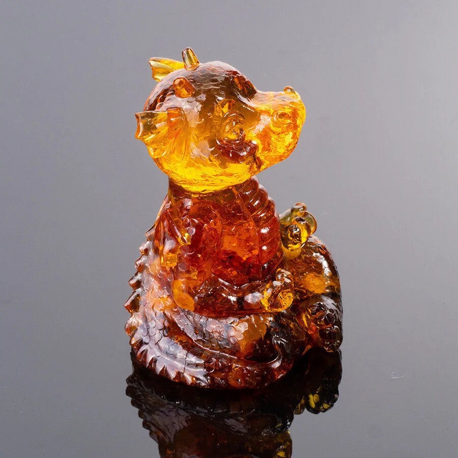 Souvenir figurine amber Dragon|Amber Dragon Statue|Amber Dragon Sculpture| Handmade amber figurine|unick gift|Home decor