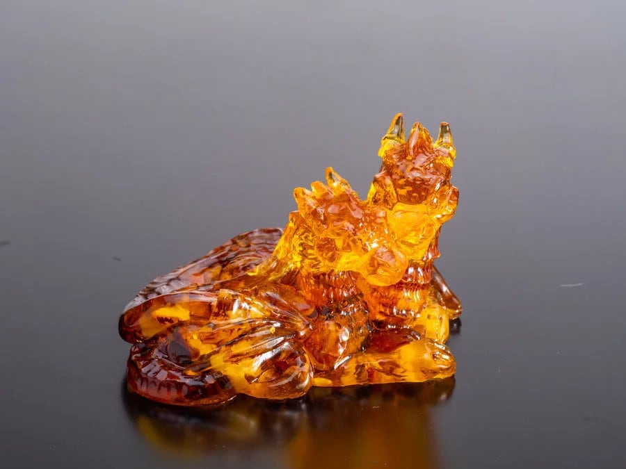 Figurine for interior decoration amber Loving dragons|Amber Dragon Statue|Amber Dragon Sculpture|Handmade amber figurine