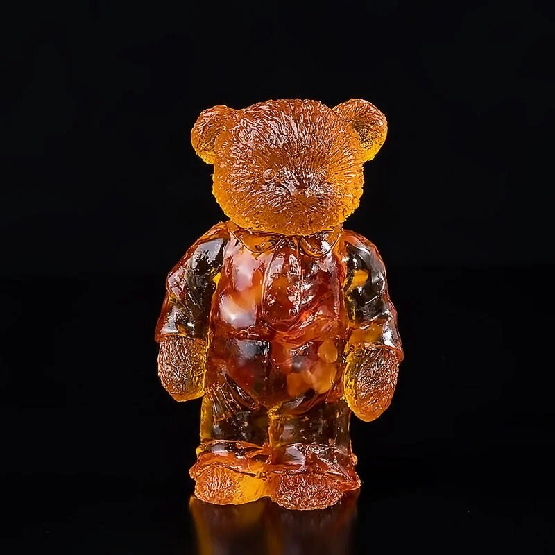 Interior figurine amber Teddy bear with a tie|Amber Souvenir Gift|Handmade Amber Bear Statuette|Amber Sculpture bear