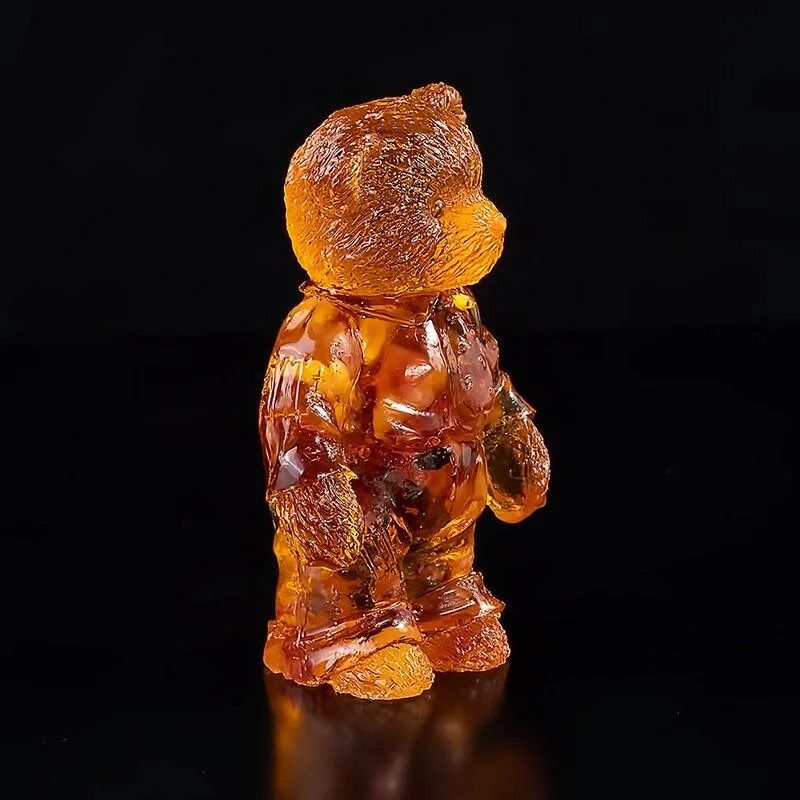 Interior figurine amber Teddy bear with a tie|Amber Souvenir Gift|Handmade Amber Bear Statuette|Amber Sculpture bear