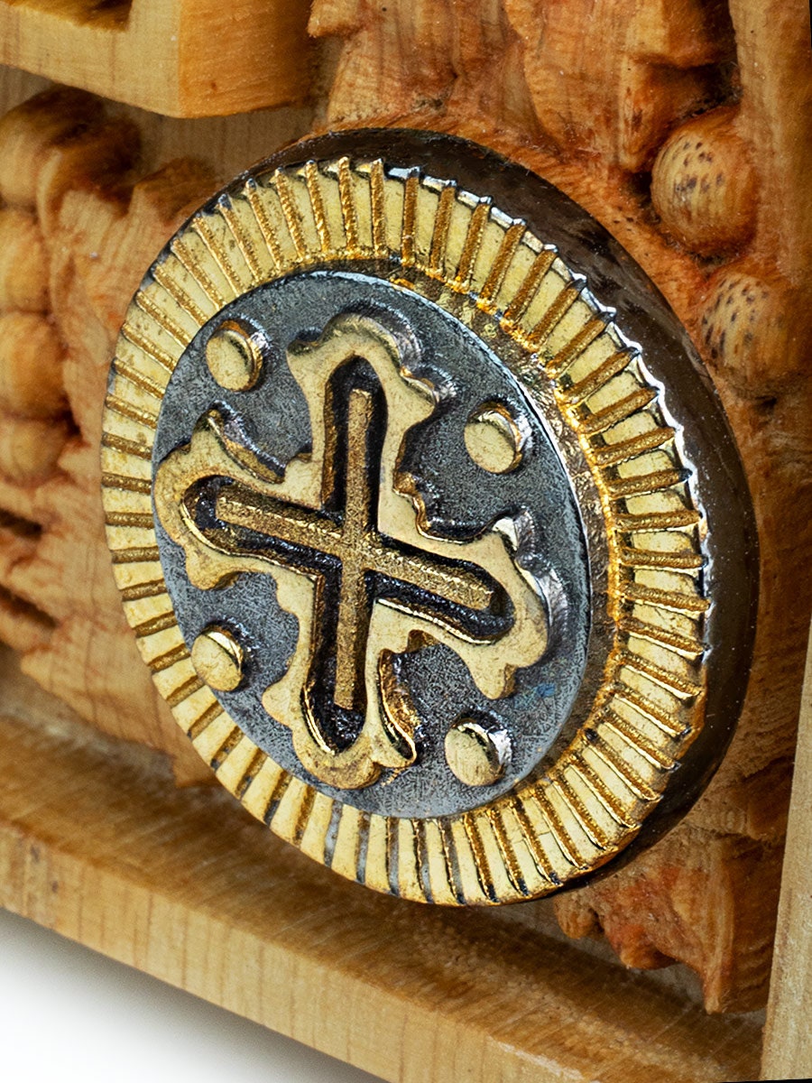 Wood carved Icon of blessed virgin decorated with baltic amber and silver|Religious Home decor|Wood Amber Mother of god