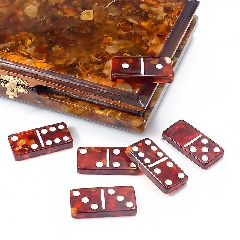 Luxury amber domino set with amber chips in wooden box|Natural Baltic Amber domino set|Board game|Amber bones Chips| family game night