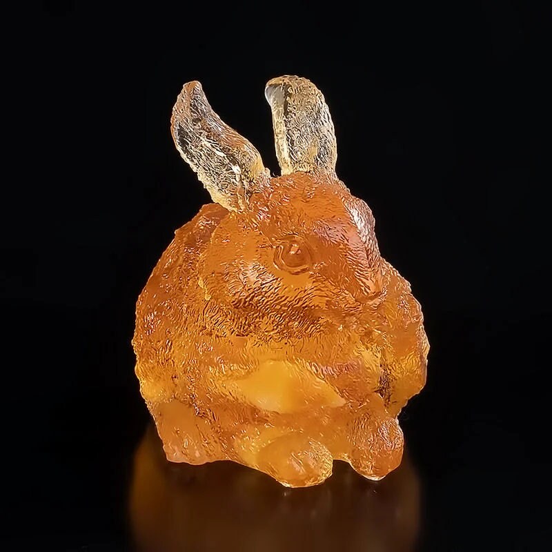 Small rabbit figurine with natural amber|Animal sculpture|Amber Souvenir Gift |Amber carved rabbit Statuette|Home decor