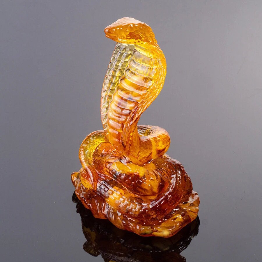 Large table figurine amber Cobra|Amber cobra sculpture|Stylish interior decor|Amber animal|Handmade unick statue cobra