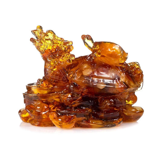 Dragon Figurine amber|Souvenir Feng Shui mascot amber Dragon Turtle|Carved Amber Dragon Sculpture|Handmade statue dragon