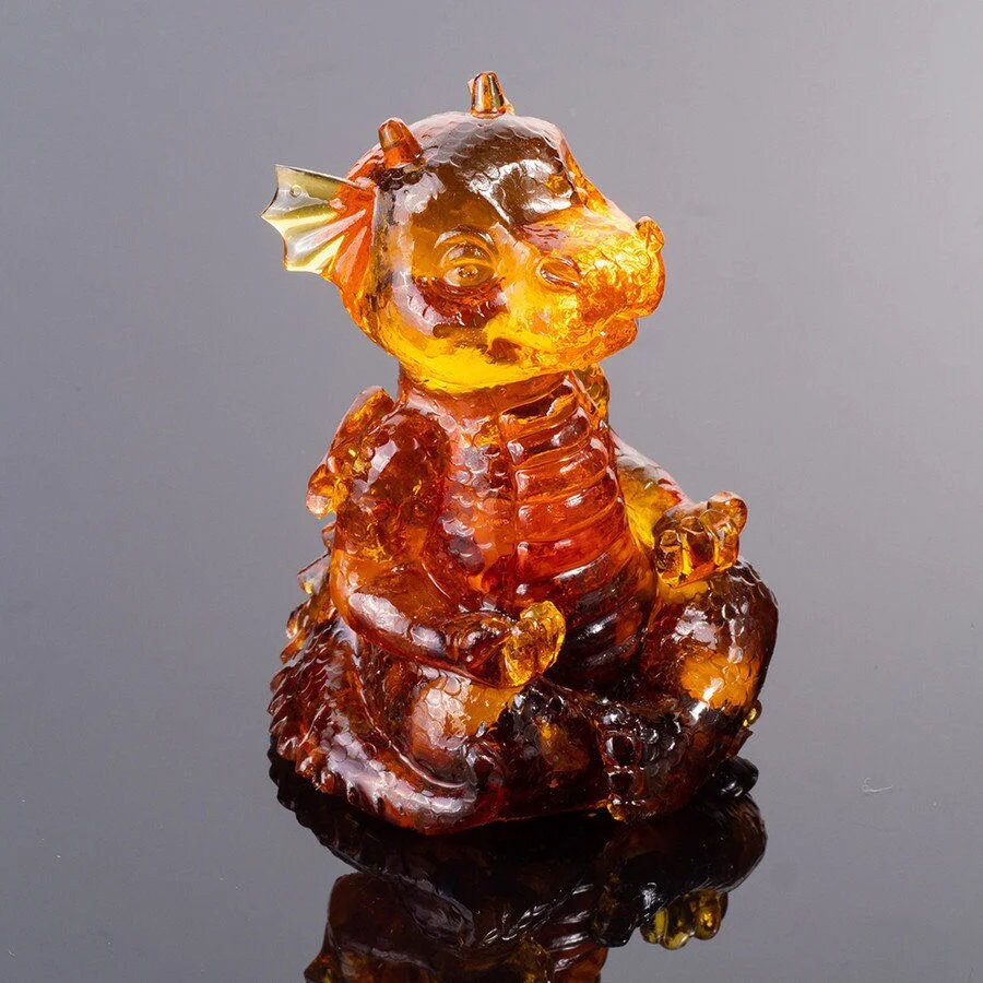 Souvenir figurine amber Dragon|Amber Dragon Statue|Amber Dragon Sculpture| Handmade amber figurine|unick gift|Home decor