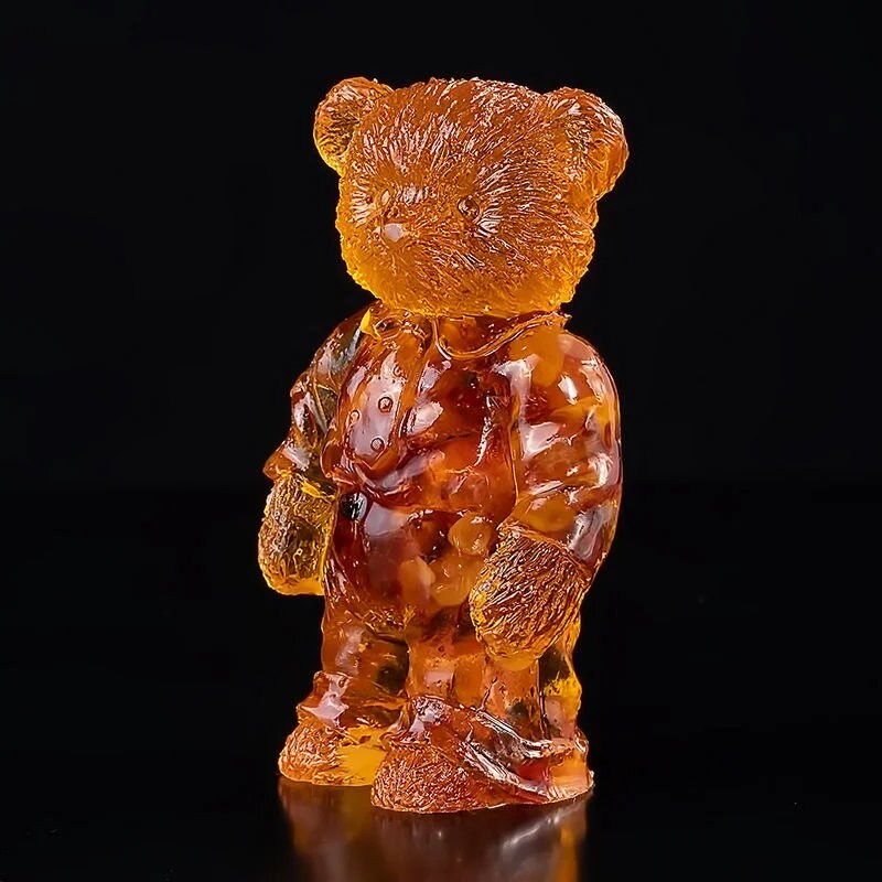 Interior figurine amber Teddy bear with a tie|Amber Souvenir Gift|Handmade Amber Bear Statuette|Amber Sculpture bear