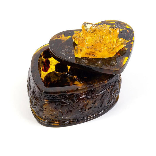 Openwork heart box amber|Unique Amber Box|Jewelry casket-box|Baltic Amber Heart Box|Handmade Jewelry gift| Gift for her