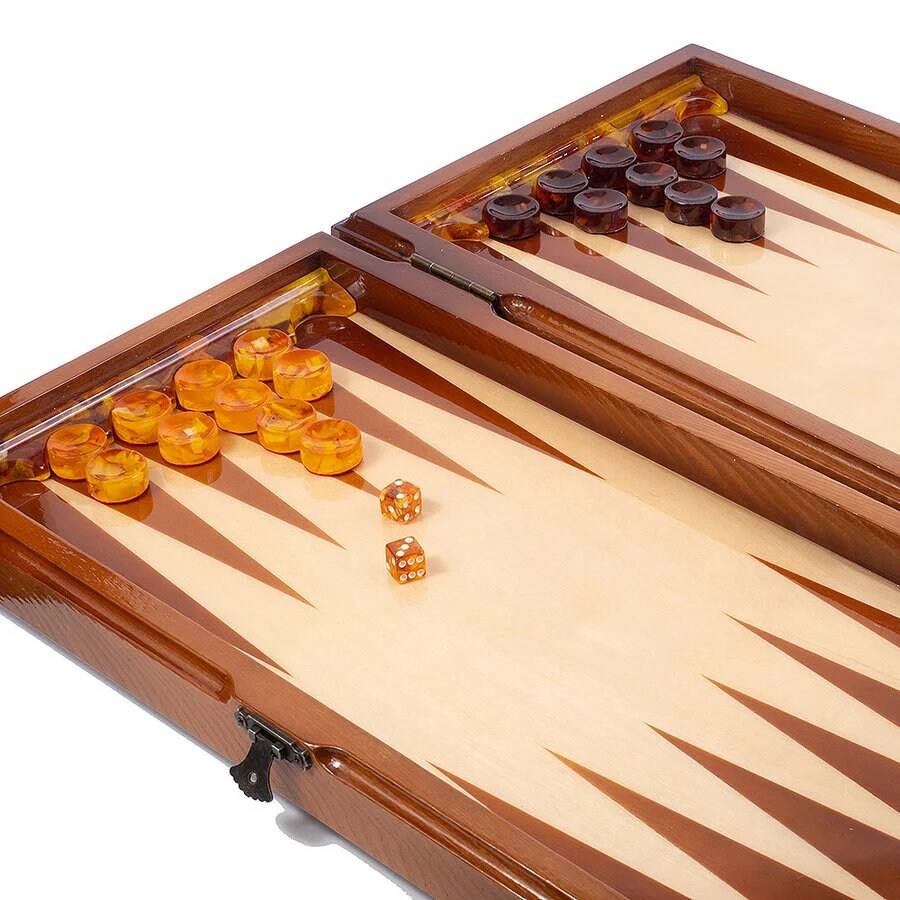 Luxury Backgammon set Fishing|Gorgeous double-sided amber backgammon chips in wooden board|Amber Checkers|Unick Game set