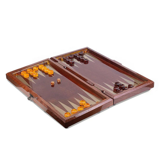 AMBER BAKGAMMON SET|Exclusive wooden backgammon with natural amber chips Old Konigsberg|Board Game|Amber checkers chips