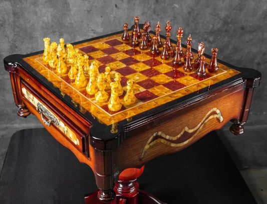 AMBER CHESS TABLE|Luxury table Chess set|Amber Chess Figures|Masterpiece for Chess Enthusiasts|Unique chessboard gift