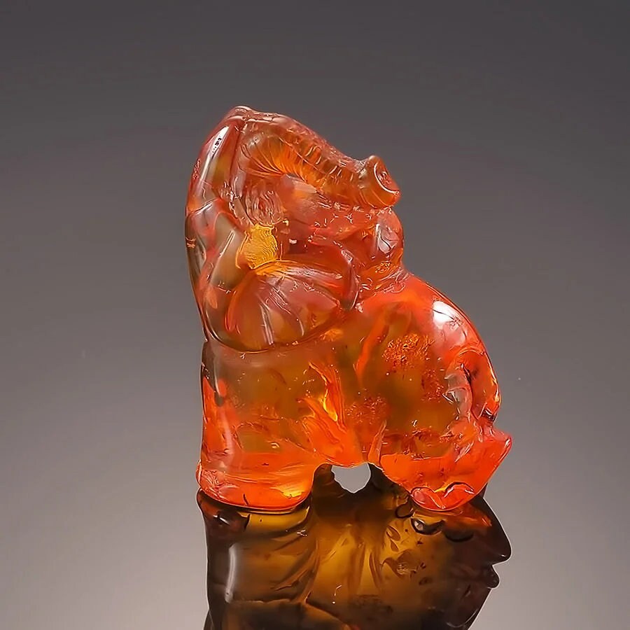 AMBER ELEPHANT|Small carved figure Elephant|amber statuette elephant|Amber Sculpture|Amber Souvenir Statue|Home interior