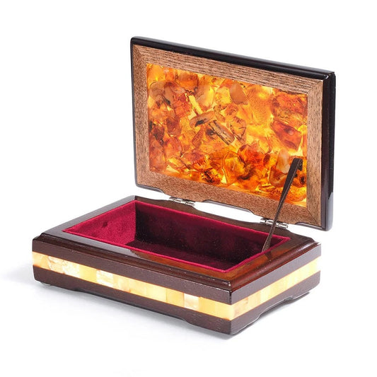 Unique amber jewellery box|Luxury interior jewelry box made of lacquered wood and amber|Wood amber storage box chest