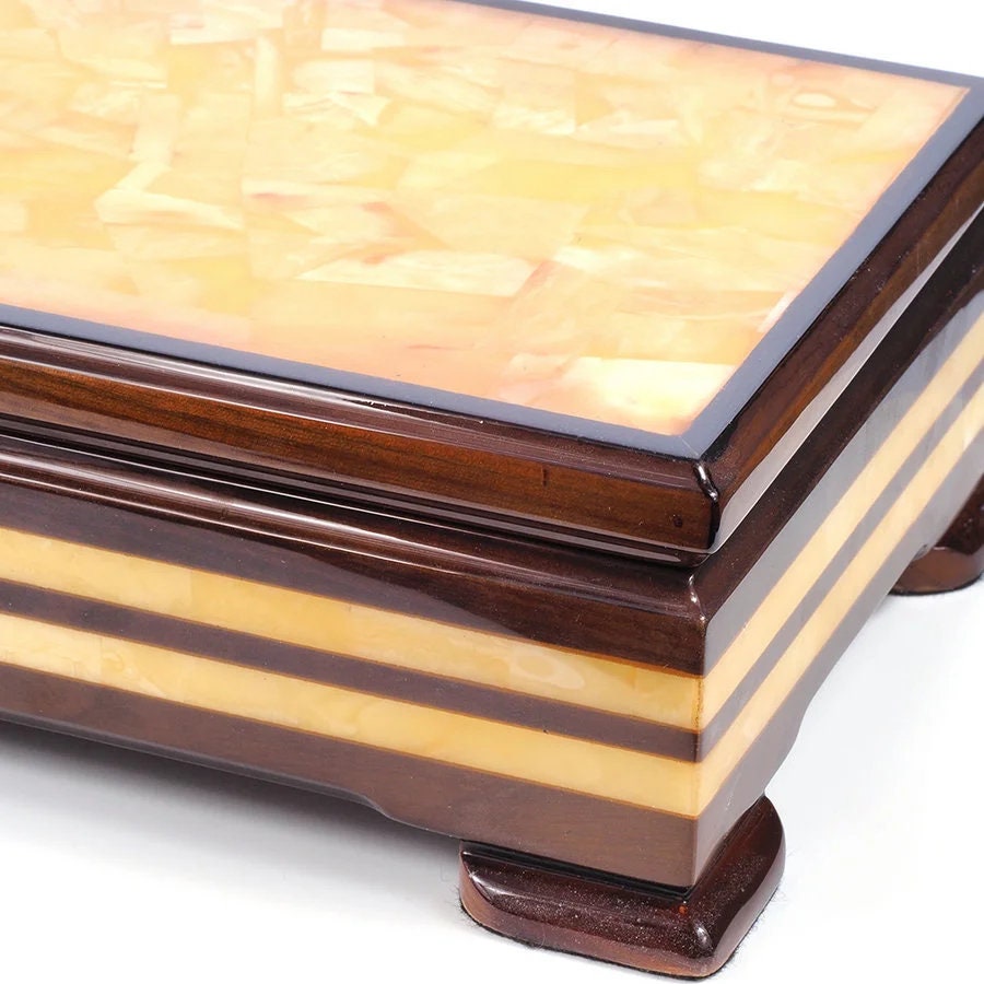 Large jewellery box wood amber|amazing jewelry box made of wood with a mosaic made of natural amber|Wood amber storage box