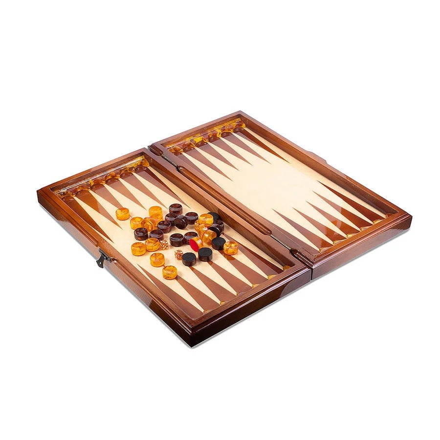 Luxury Backgammon set Fishing|Gorgeous double-sided amber backgammon chips in wooden board|Amber Checkers|Unick Game set