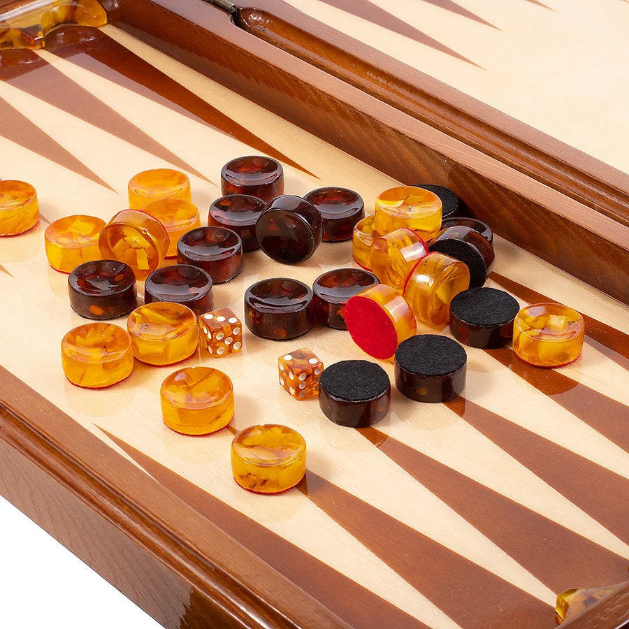 Luxury Backgammon set Fishing|Gorgeous double-sided amber backgammon chips in wooden board|Amber Checkers|Unick Game set