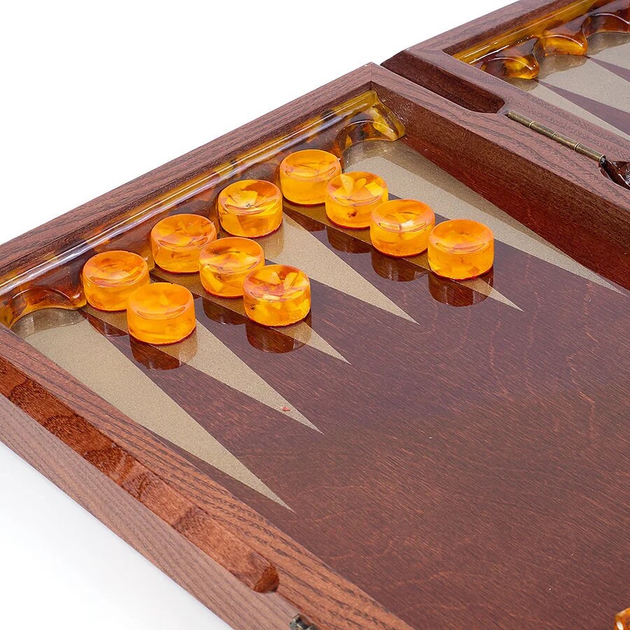 AMBER BAKGAMMON SET|Exclusive wooden backgammon with natural amber chips Old Konigsberg|Board Game|Amber checkers chips