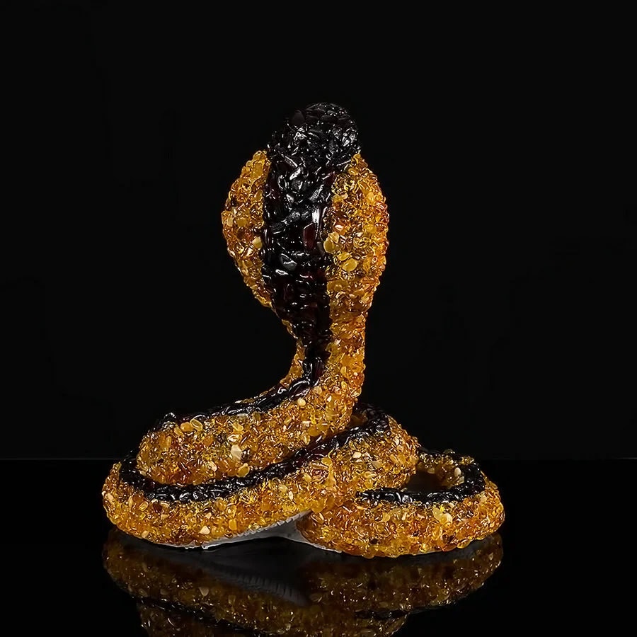 Large souvenir figurine with natural amber Cobra|Amber cobra sculpture|Stylish interior decor|Amber animal|Handmade statue cobra